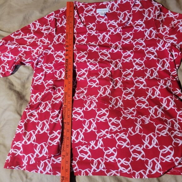 Susan Graver Womens 1X Red White Blouse Top Chainlink Layered 3/4 Sleeve Stretch - Picture 13 of 15